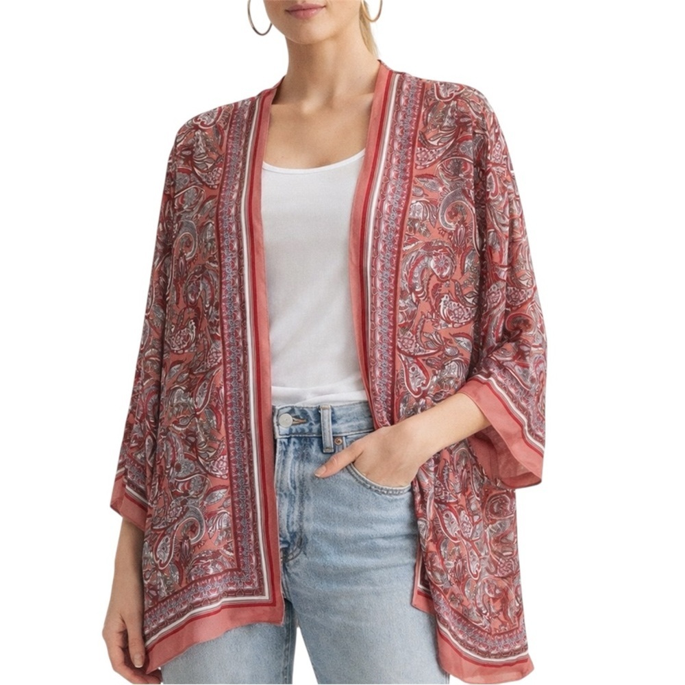 Max Studio Boho Paisley Kimono Cardigan Open Front Layering Piece Large